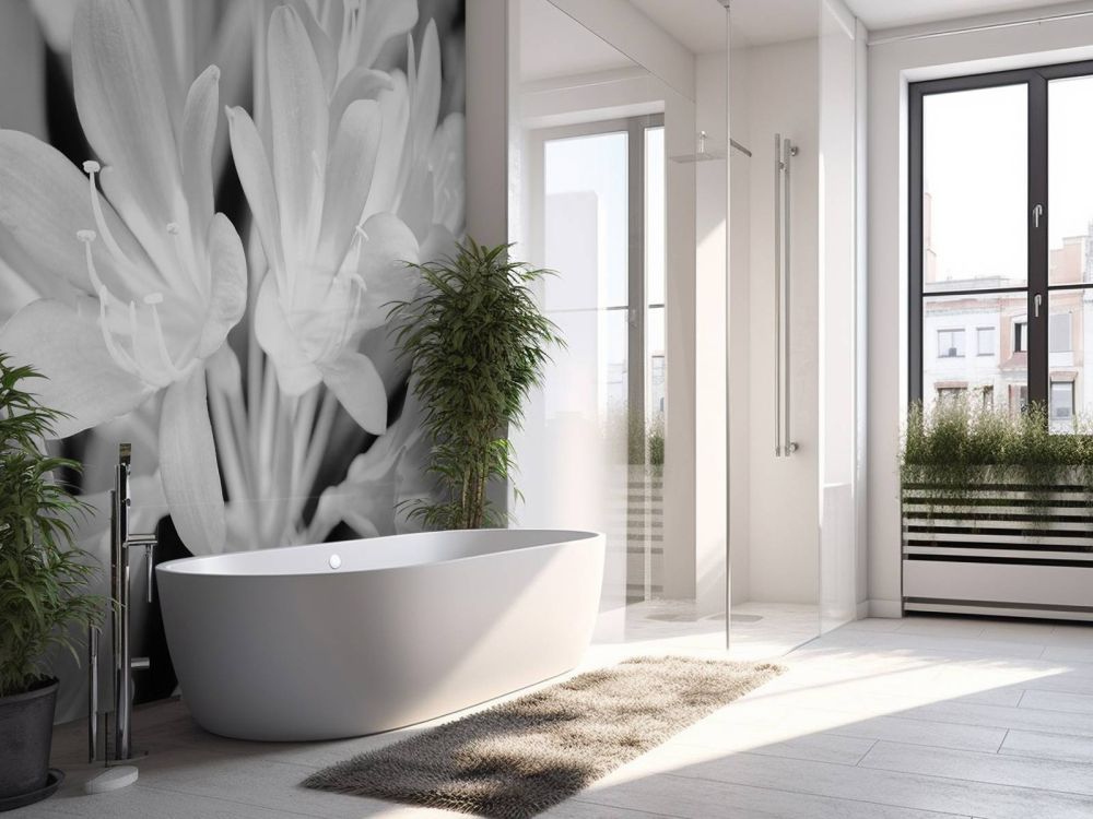 Bloemen in bloei, zwart-wit