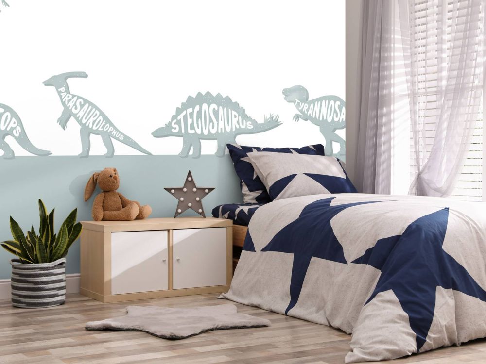 Dino's met tekst in blauw