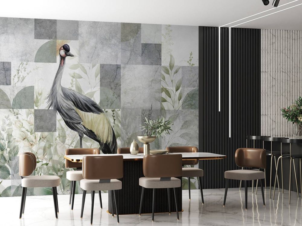 Kraanvogel tussen de bladeren