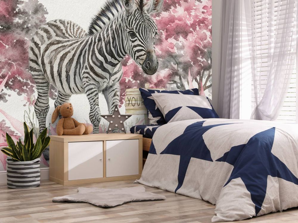 Jonge zebra in de natuur roze