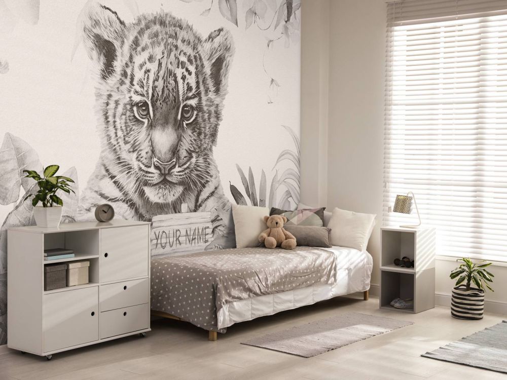Schattige tijger met planten beige