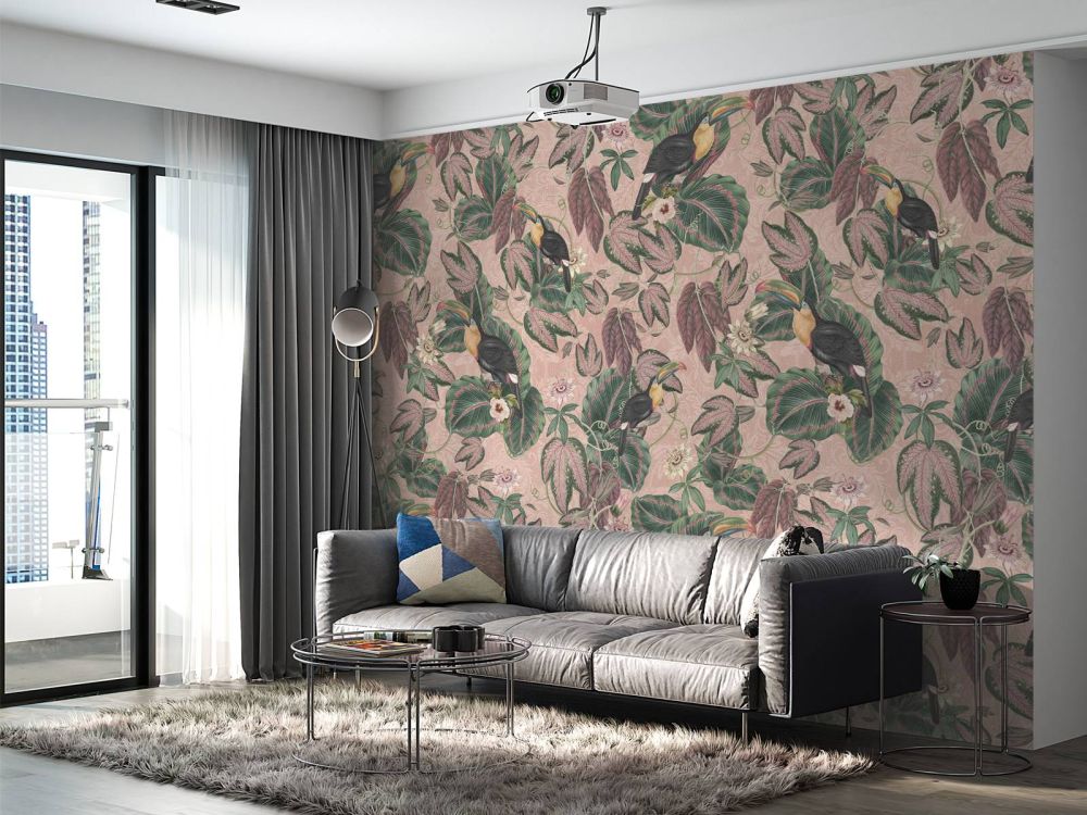 Tropische Jungle vogels & Toekans - roze