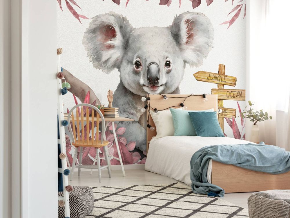 Baby koala in de jungle roze
