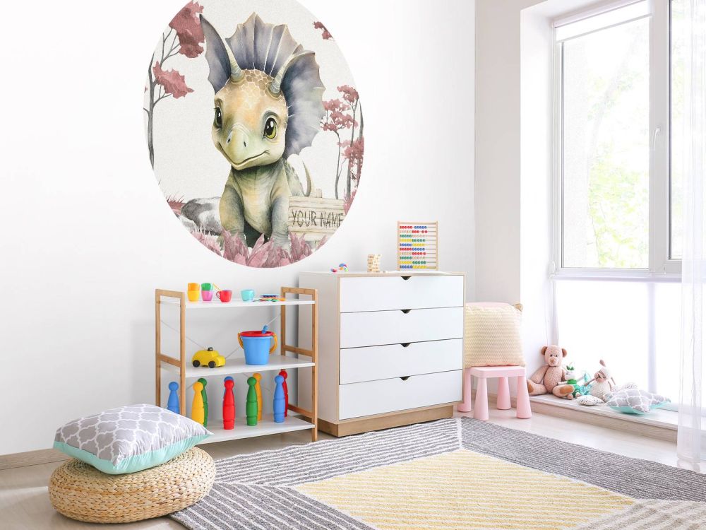 Baby triceratops in de jungle roze