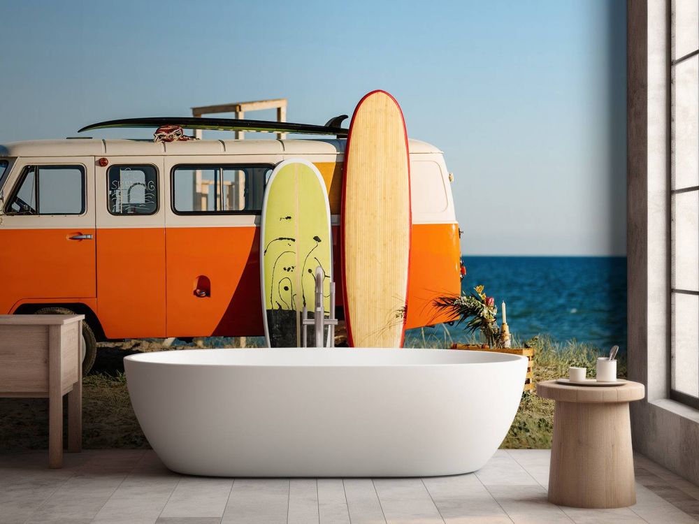 Bus met surfplank