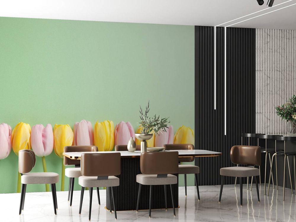 Kleine tulpen op mintgroen