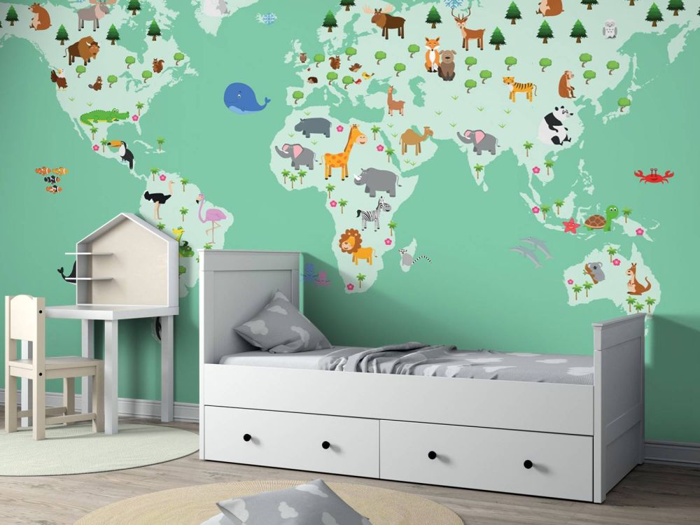 Wereldkaart voor kinderen in groen