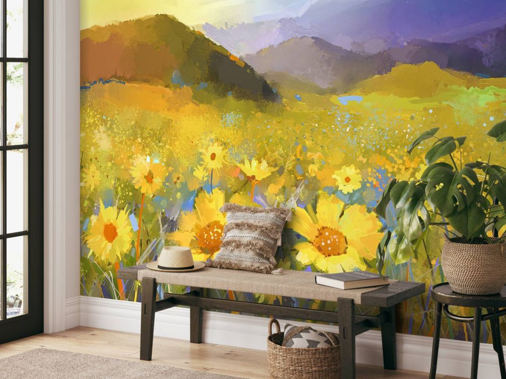 Olieverfschilderij landelijke zonsondergang