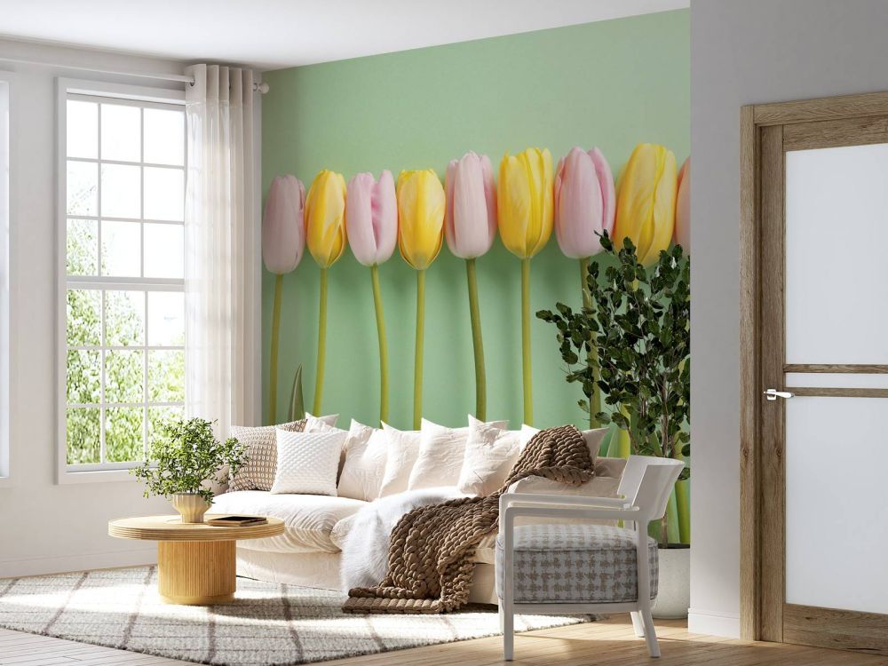 Tulpen op mintgroene achtergrond