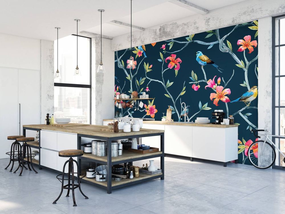 Tropische bloemen en vogels