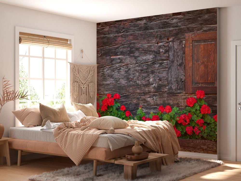 Oud hout met bloemen