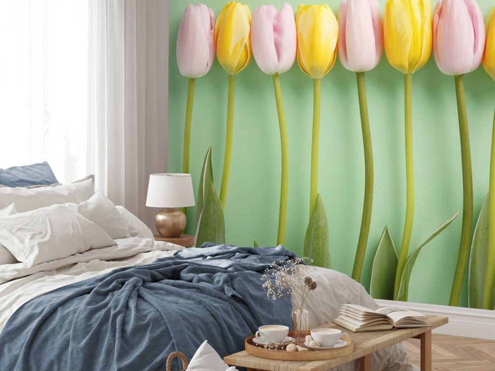 Tulpen op mintgroene achtergrond