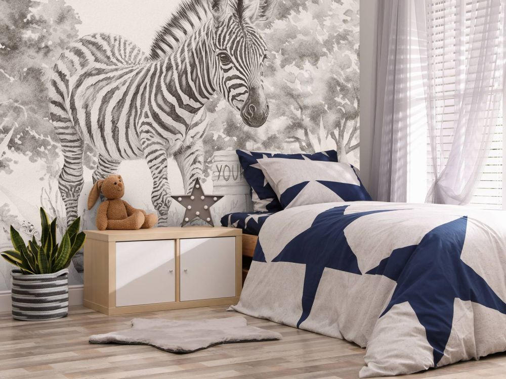 Jonge zebra in de natuur beige