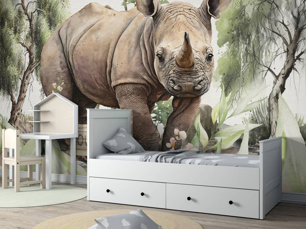 Baby neushoorn op de savanne