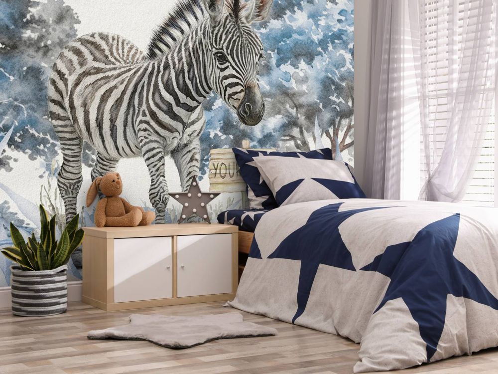 Jonge zebra in de natuur blauw