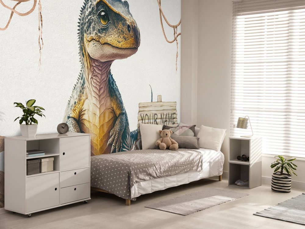 Baby t-rex in de jungle taupe