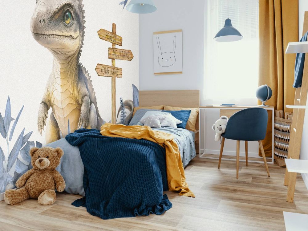 Baby spinosaurus in de jungle blauw