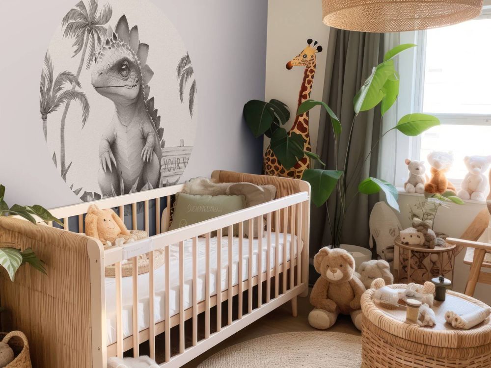 Baby stegosaurus in de jungle beige