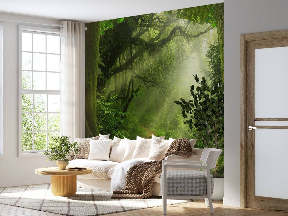 Jungle met zonnestralen