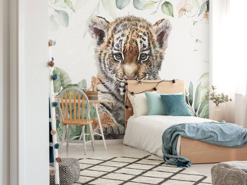 Schattige tijger met planten