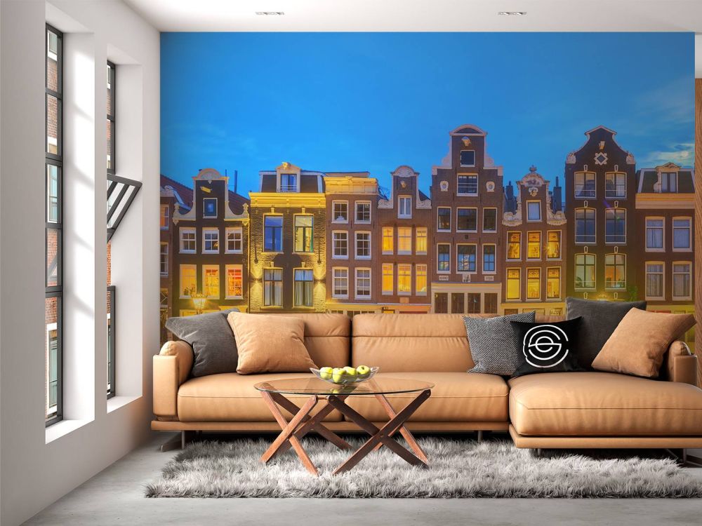 Amsterdamse huizen in de nacht
