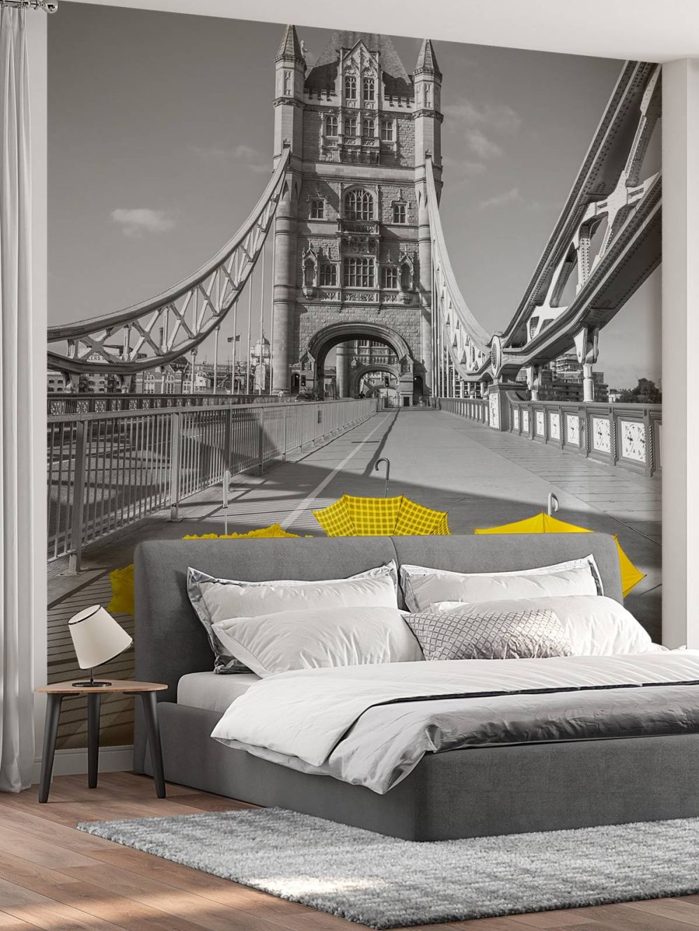 Gele paraplu's op Tower bridge