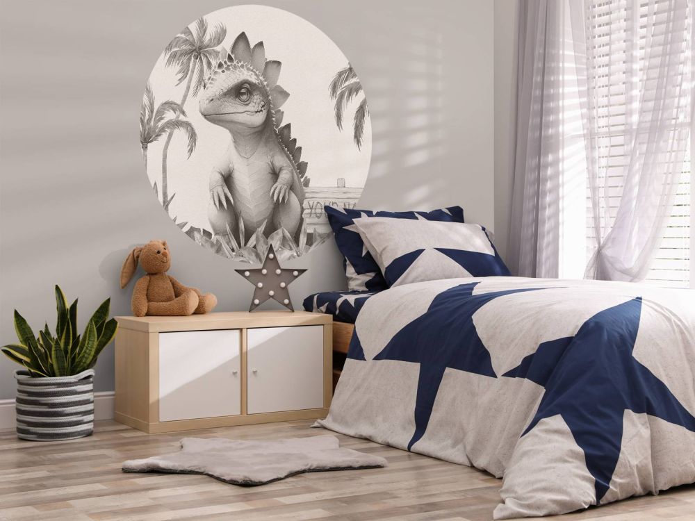 Baby stegosaurus in de jungle beige