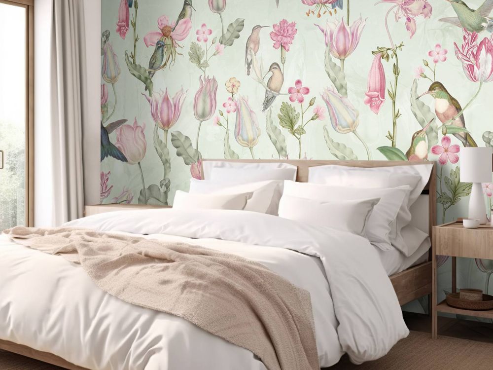 Spring Hummingbird Symphony - Mint Green Harmony