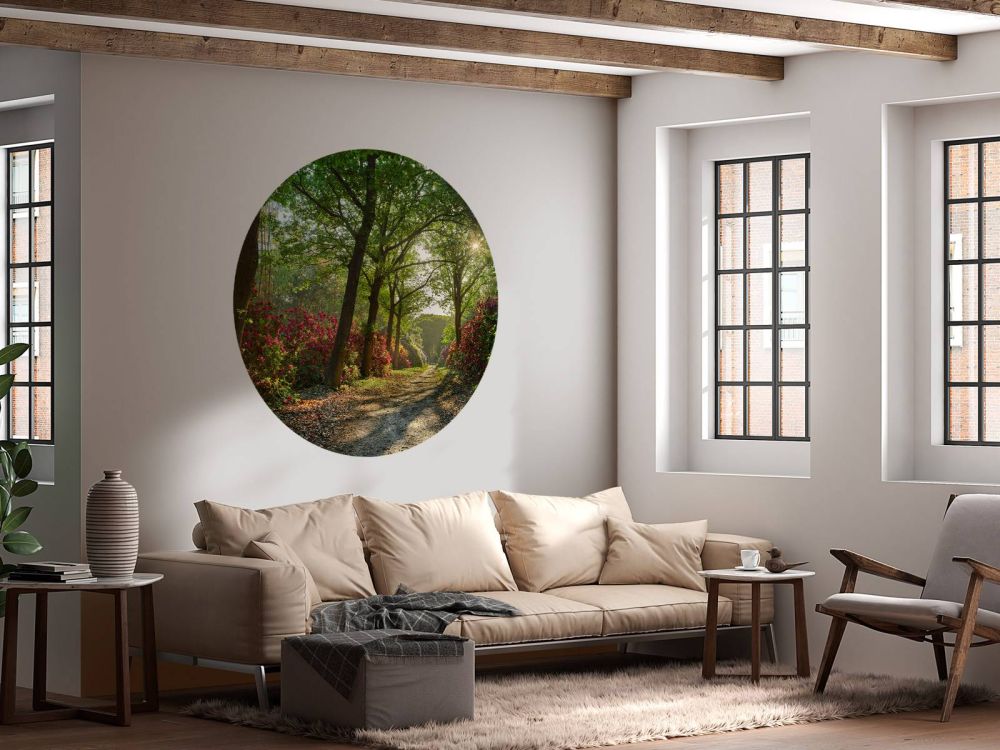 Zonsopkomst bij pad met rhododendrons