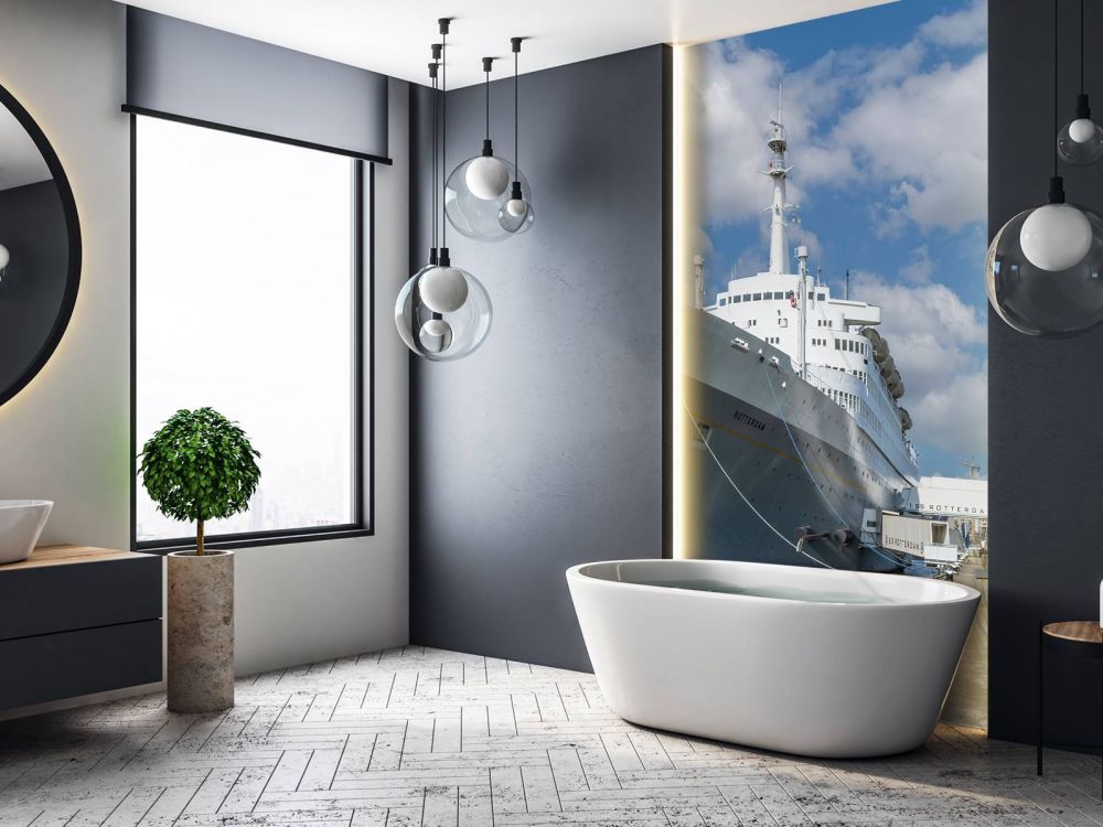 Voormalig stoomschip de SS Rotterdam in kleur 