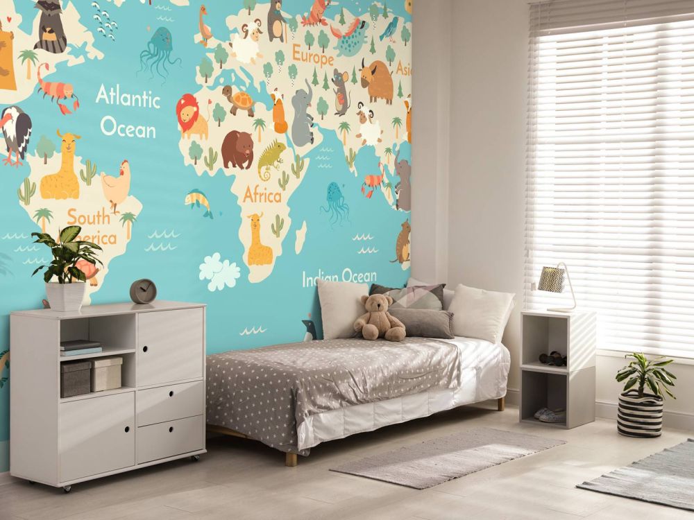 Wereldkaart met dieren