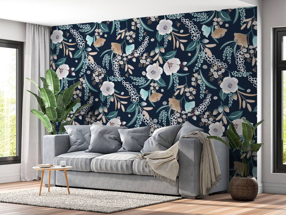 Bloementuin in middernacht