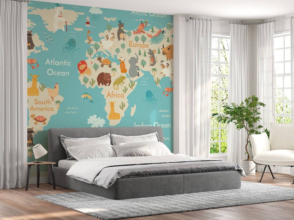 Wereldkaart met dieren