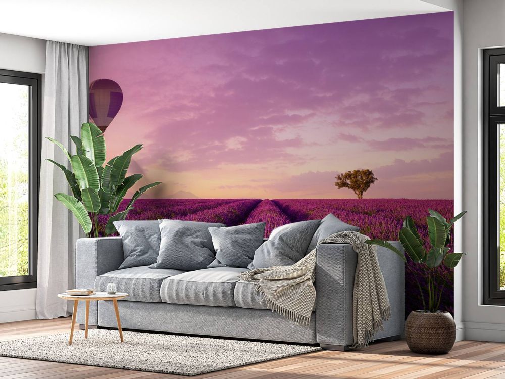 Lavendel veld en luchtballon