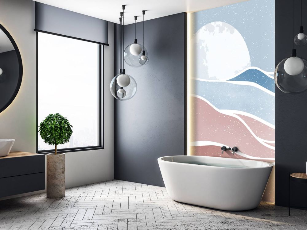 Gekleurde oceaangolven met de maan