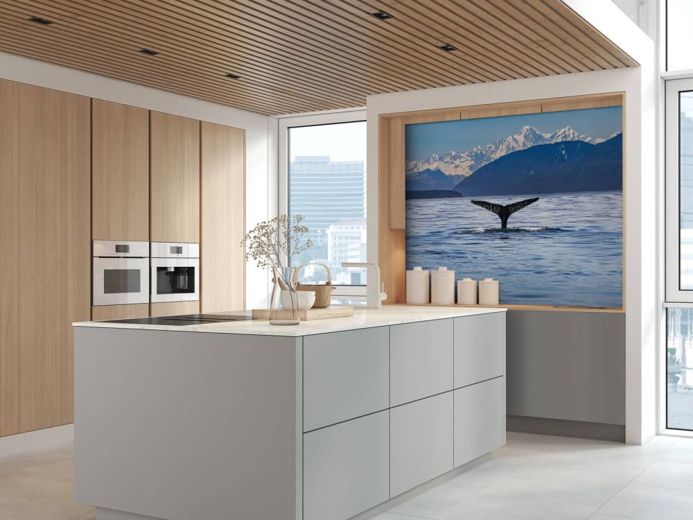 Duikende walvis met bergen op de achtergrond