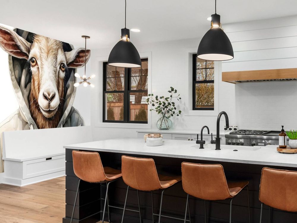 Watercolor Cartoon Goat in a Hoodie