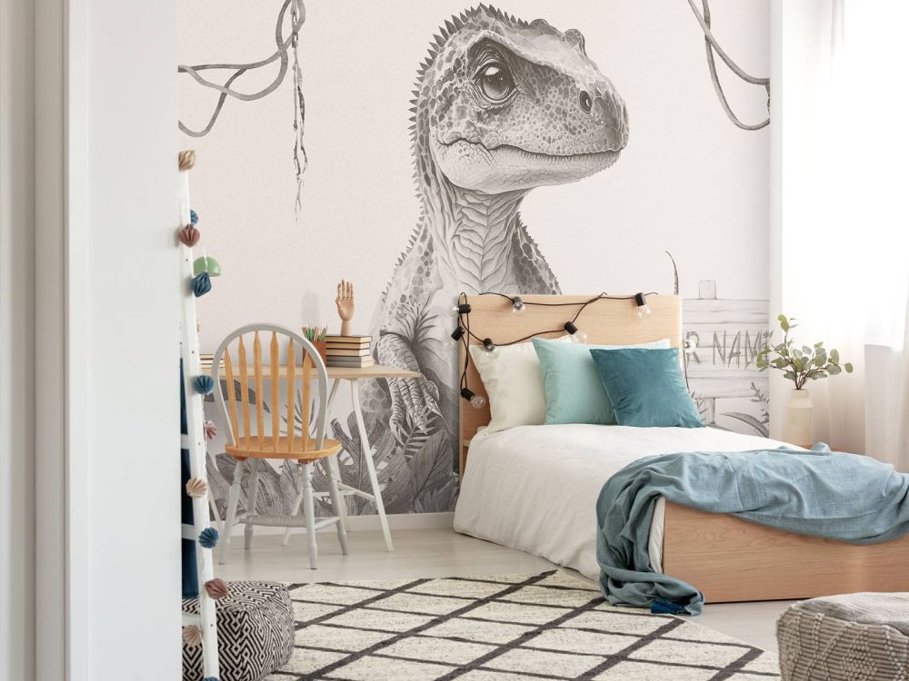 Baby t-rex in de jungle beige