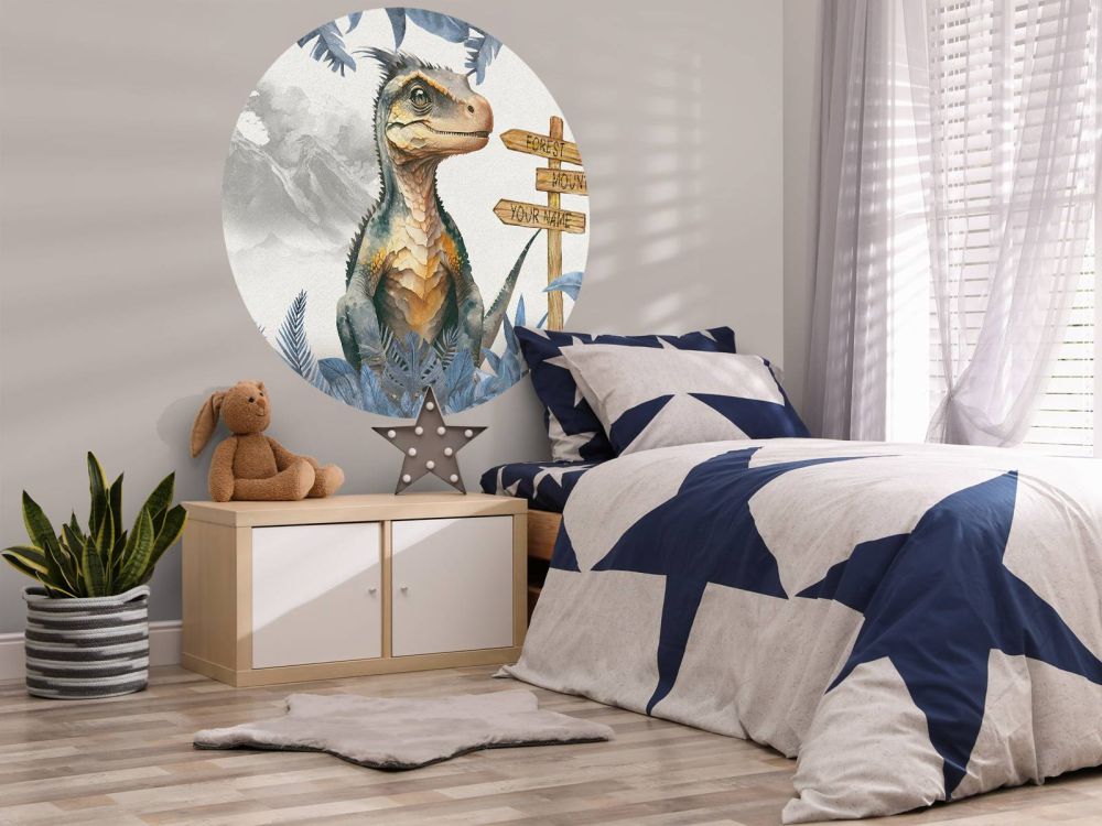 Baby velociraptor in de jungle blauw