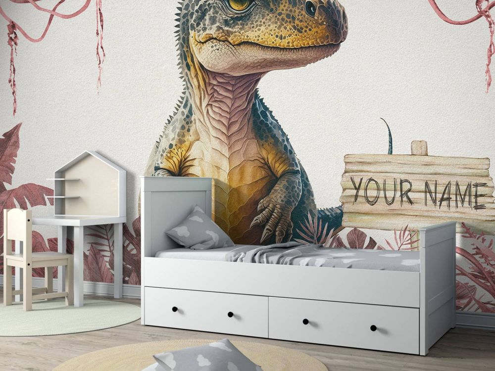 Baby t-rex in de jungle roze