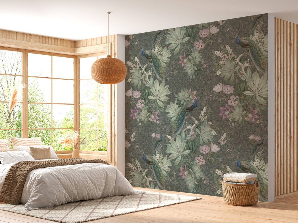 Vintage garden pauwen - donker groen