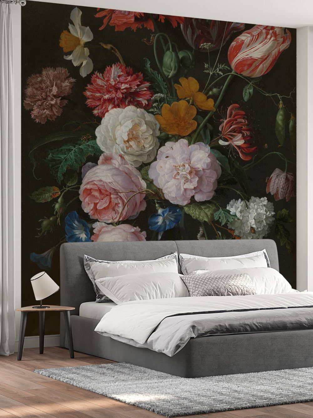 Stilleven met bloemen in een glazen vaas