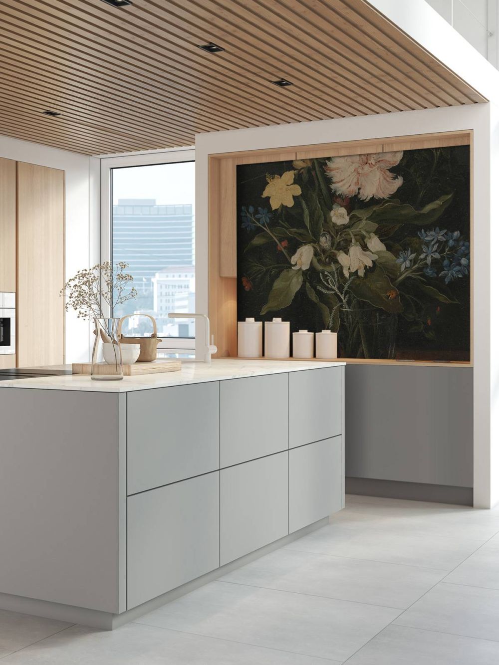 Stilleven met bloemen in een glas