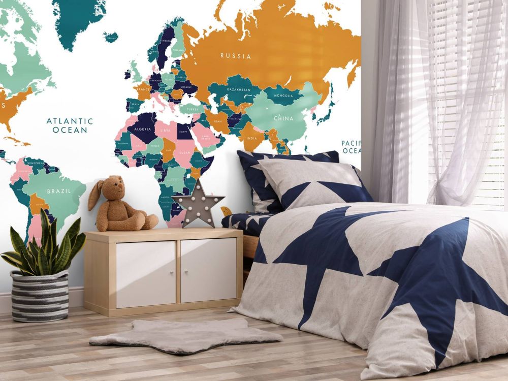 Wereldkaart met oceaan dieren