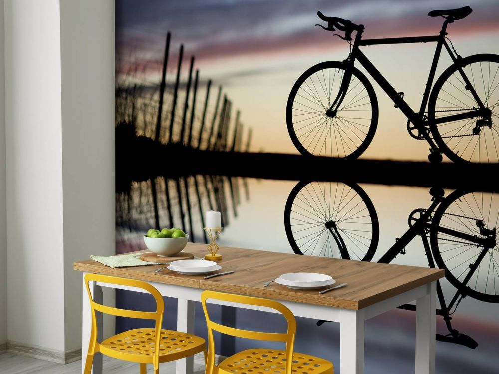 Racefiets bij zonsondergang