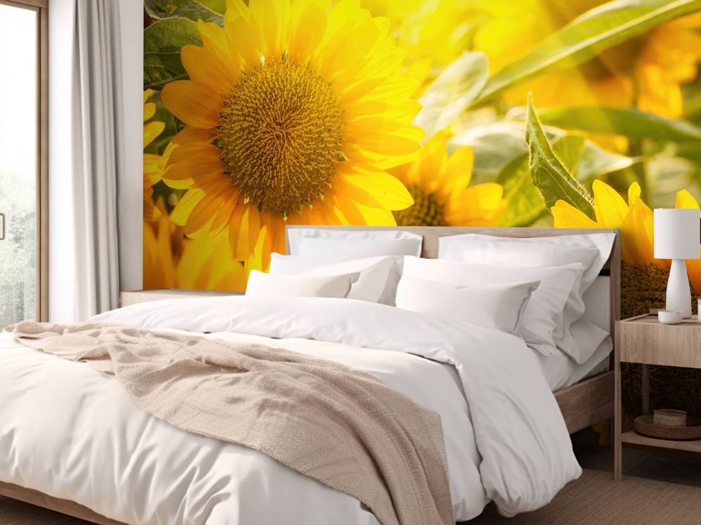 Zonnebloemen en zon