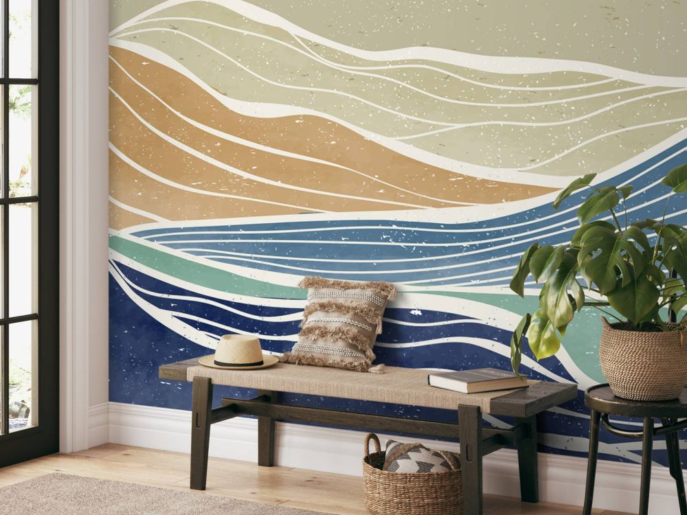 Gekleurde oceaangolven met de zon