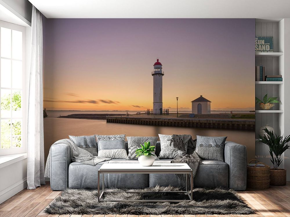 Vuurtoren bij zonsondergang