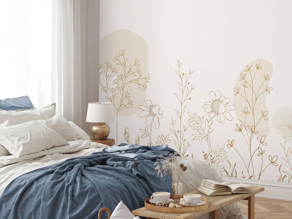 Bloemenveld getekend beige en natuur kleuren