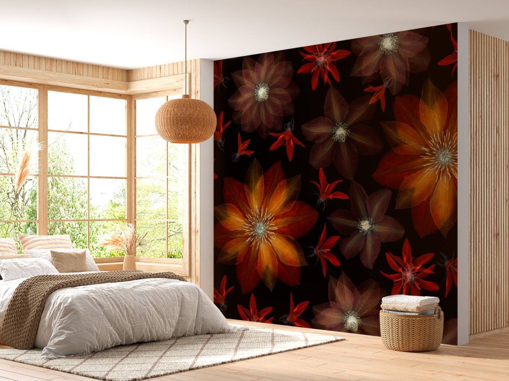 Rode clematis bloemen